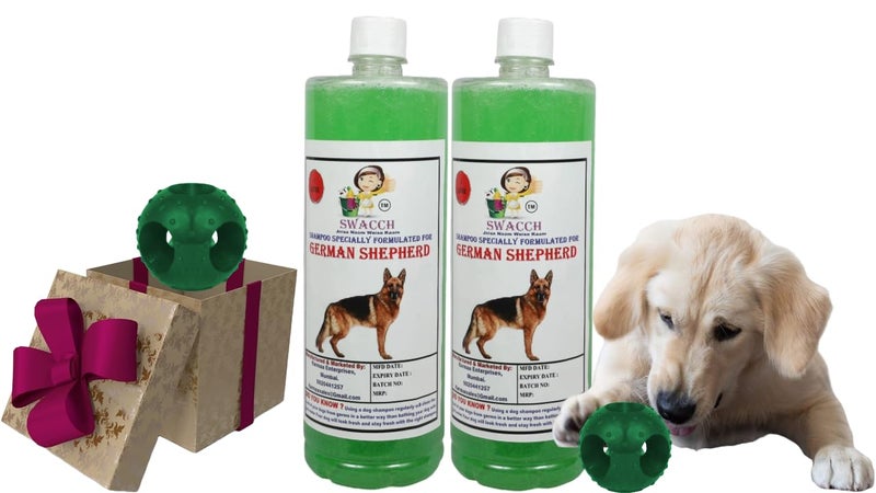 swacch Pet Shampoo | Puppy Safe Shampoo | PH Balanced | Ditch to Itch for German Shepherd Dog Shampoo 2 Litre (Neem Alovera) + Goofy Ball Chew Toy Combo Pack - Image 1