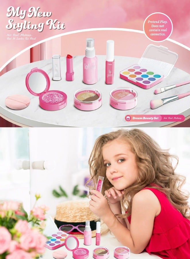 Ultimate Pretend Play Makeup Kit for Kids | Safe & Realistic & Non-Toxic Toy Cosmetic Set with Eyeshadow, Lipstick, Blush, Brushes, Mirror & Travel Case | Educational Role-Play for Imaginative Creativity & Motor Skills Development - Image 2