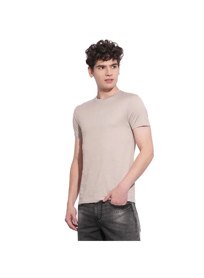 بيينغ هيومان Mens Beige Round Neck Short Sleeve T-Shirt