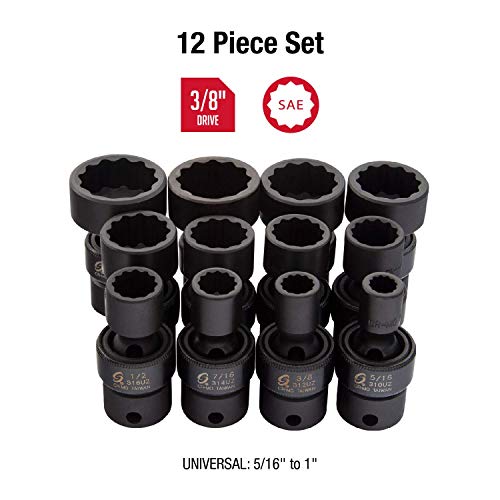SUNEX TOOLS 3690, 3/8 Inch Drive Universal Impact Socket Set, 12-Point, 12-Piece, SAE, 5/16" - 1", Cr-Mo Alloy Steel, Radius Corner Design, Heavy Duty Storage Case - Image 2