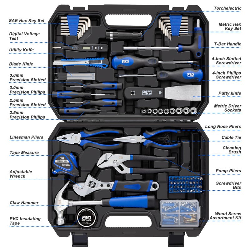 Prostormer 229-Piece Tool Set, General Household Hand Tool Kit with Portable Tool Box, All Purpose Home Tool Kit Includes Essential Tools for Daily Use - Image 2