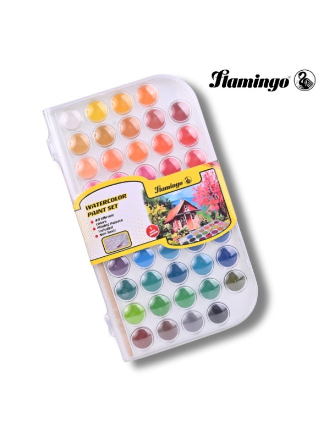 طقم ألوان مائية فلامنغو – 48 لون – مع لوحة خلط وفرشاة - Image 3