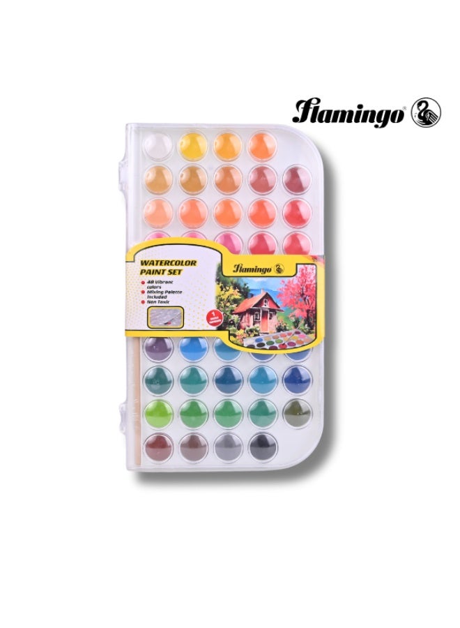 طقم ألوان مائية فلامنغو – 48 لون – مع لوحة خلط وفرشاة - Image 1