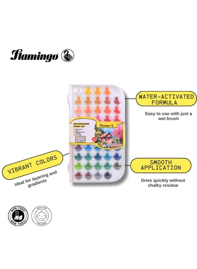 طقم ألوان مائية فلامنغو – 48 لون – مع لوحة خلط وفرشاة - Image 2