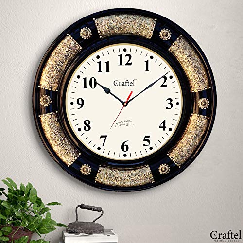 CRAFTEL Brass Fitted Black Polished Analog Wall Clock Antique Decorative Clock with Dome Glass for Living Room Home and Office (Dial : 12 Inches) - Image 1