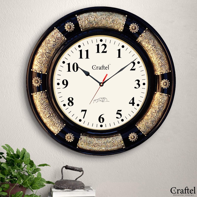 CRAFTEL Brass Fitted Black Polished Analog Wall Clock Antique Decorative Clock with Dome Glass for Living Room Home and Office (Dial : 12 Inches) - Image 2