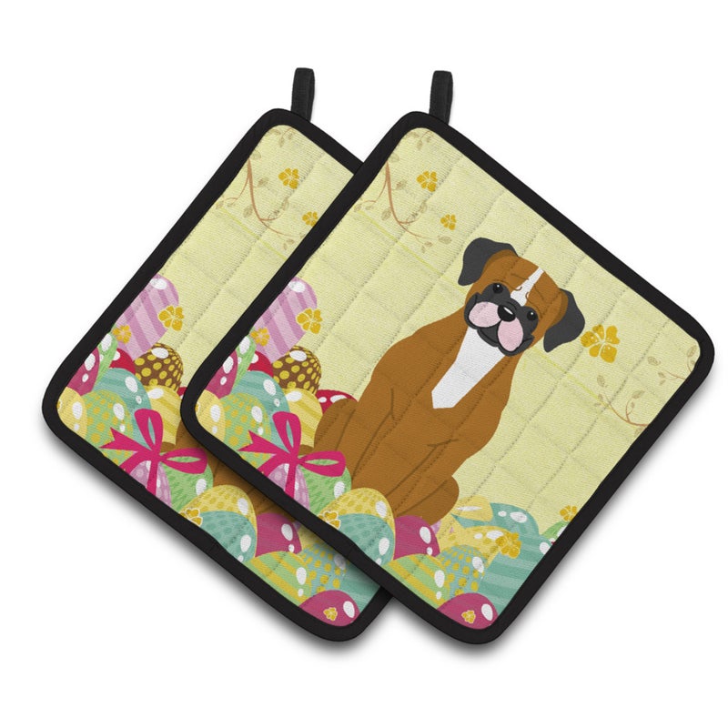 Caroline's Treasures ""Caroline's Treasures Easter Eggs Flashy Fawn Boxer Pair of Pot Holders  7.5HX7.5W  Multicolor"" 