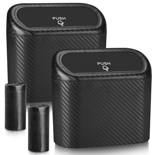 Accmor Car Trash Can with Lid, 2 Pack Mini Vehicle Trash Bin Car Dustbin Garbage Organizer Holder with Trash Bag, Small Hanging Leakproof Auto Storage Bag Container (Carbon Fiber) - Image 1