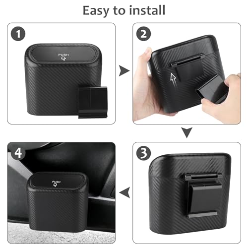 Accmor Car Trash Can with Lid, 2 Pack Mini Vehicle Trash Bin Car Dustbin Garbage Organizer Holder with Trash Bag, Small Hanging Leakproof Auto Storage Bag Container (Carbon Fiber) - Image 4