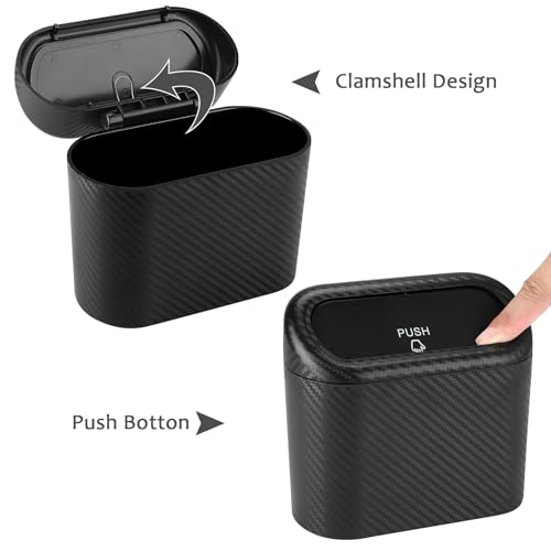 Accmor Car Trash Can with Lid, 2 Pack Mini Vehicle Trash Bin Car Dustbin Garbage Organizer Holder with Trash Bag, Small Hanging Leakproof Auto Storage Bag Container (Carbon Fiber) - Image 3