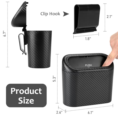 Accmor Car Trash Can with Lid, 2 Pack Mini Vehicle Trash Bin Car Dustbin Garbage Organizer Holder with Trash Bag, Small Hanging Leakproof Auto Storage Bag Container (Carbon Fiber) - Image 2