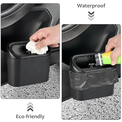Accmor Car Trash Can with Lid, 2 Pack Mini Vehicle Trash Bin Car Dustbin Garbage Organizer Holder with Trash Bag, Small Hanging Leakproof Auto Storage Bag Container (Carbon Fiber) - Image 5