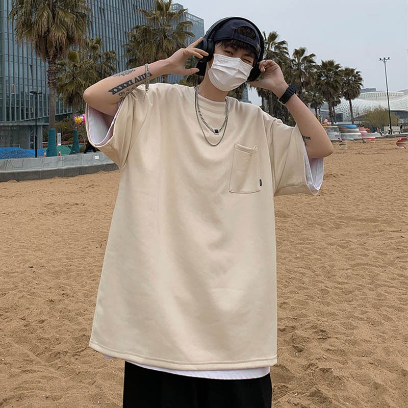 Summer deerskin short-sleeved T-shirt men's round neck solid color all-match fashion brand Japanese sports handsome Korean style loose T-shirt - Image 3