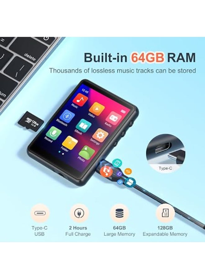 MECHEN 64GB MP3 Player with Bluetooth - Portable Hi-Fi Lossless Digital Audio Player with FM Radio, Voice Recorder, Color Screen & Long Battery Life for Sports & Running - Image 5