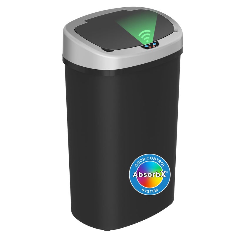 iTouchless 13 Gallon Sensor Kitchen Trash Can with Lid and Odor Filter, Durable Dent-Proof Garbage Bin Automatic Waste Basket Great for Home, Office, Business, Slim Space-Saving, Oval, Black Plastic - Image 1