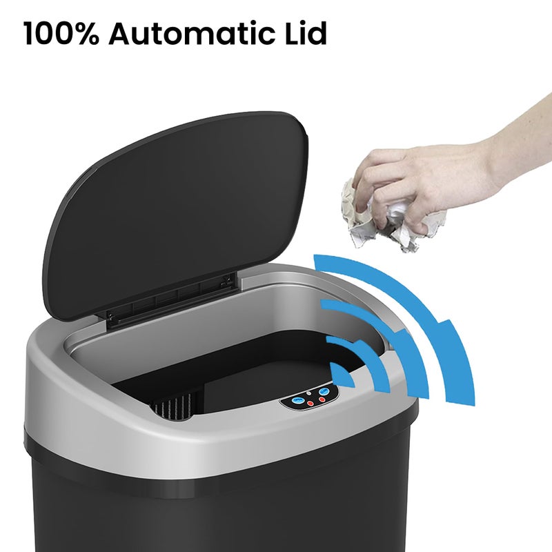 iTouchless 13 Gallon Sensor Kitchen Trash Can with Lid and Odor Filter, Durable Dent-Proof Garbage Bin Automatic Waste Basket Great for Home, Office, Business, Slim Space-Saving, Oval, Black Plastic - Image 2