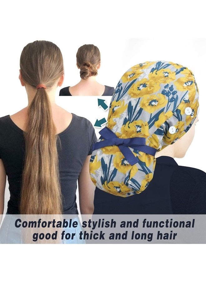 ABAMERICA Ponytail Scrub Caps for Women-Surgical Caps Nurse Hat with Functional Ponytail Holder for Long Hair Choose from Many Colors,Single or Satin-Lined  - Image 3