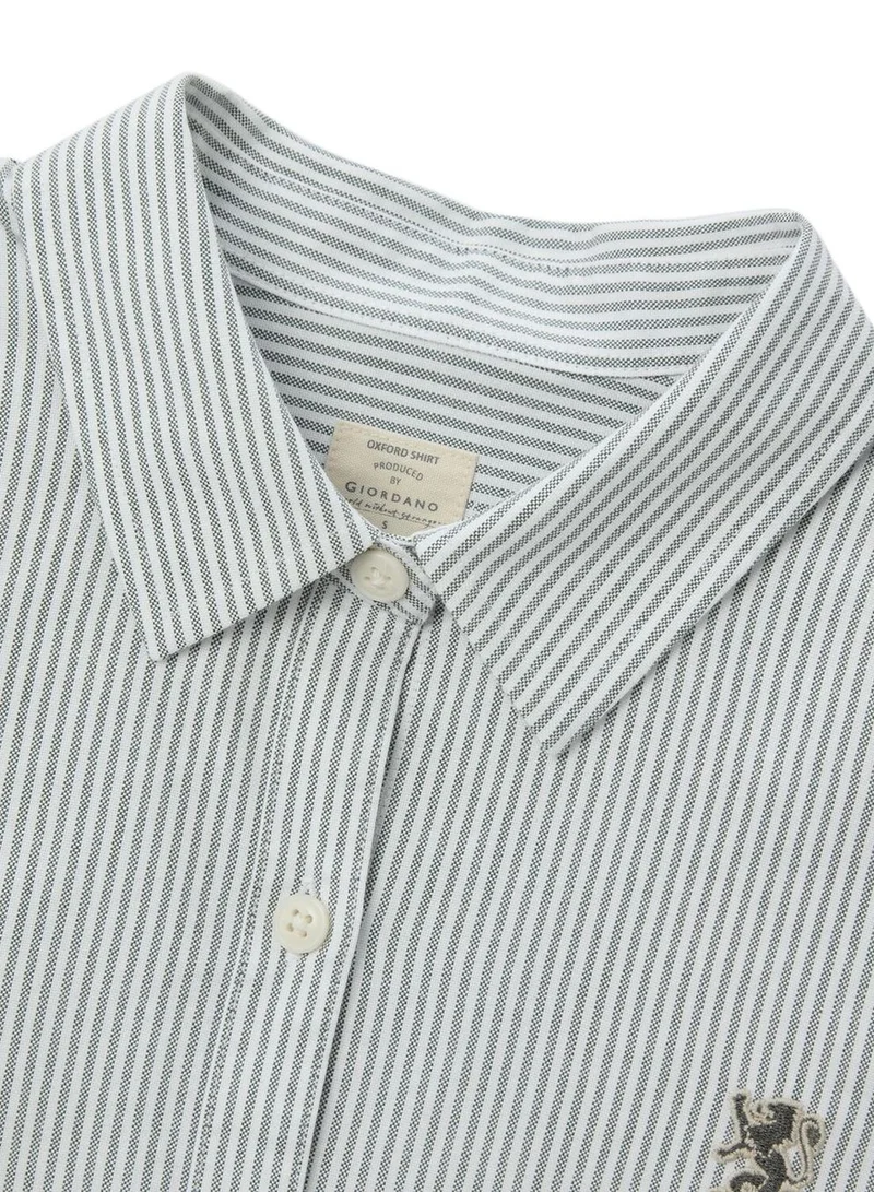 GIORDANO  Women’s Slim Fit Cotton Oxford Shirt | Acute Collar with Embroidery for Women | Best Price UAE