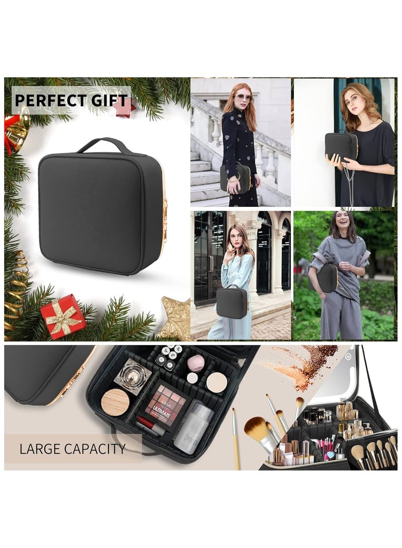 Travel Makeup Bag with Lighted Mirror 3 Color Settings, Adjustable Divider, Travel Makeup Bag with Lighted Mirror for Makeup Brushes, Makeup Accessories, Tool Bag, for Women