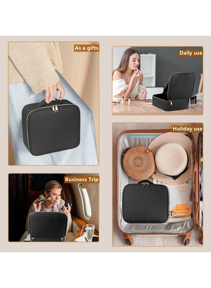 Travel Makeup Bag with Lighted Mirror 3 Color Settings, Adjustable Divider, Travel Makeup Bag with Lighted Mirror for Makeup Brushes, Makeup Accessories, Tool Bag, for Women