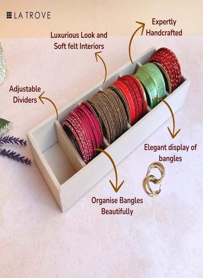 La Trove 6 Slot Kada Tray Organizer Drawer Display Bangle Storage Tray Jewelry Organizer for Closet Drawer, Cream - Image 4