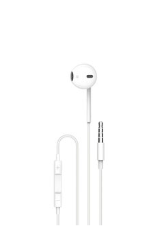 Mono/Single Earphone 3.5mm Aux Connector With 3-Button Controls - White