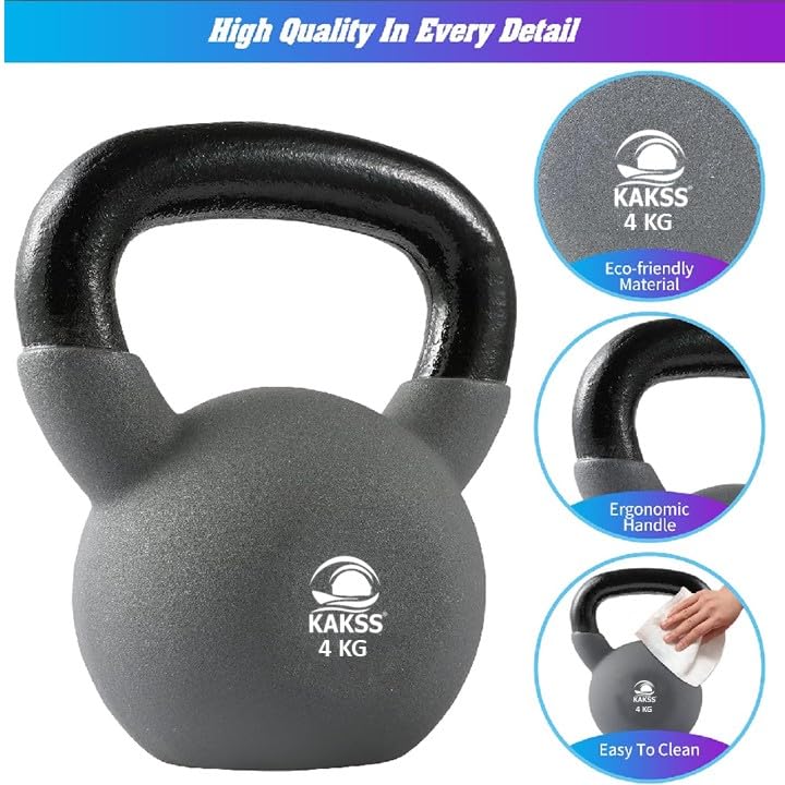Kakss Half Coating Neoprene Kettlebell (2kg to 40kg)(Proudly Made in India) (4kg, Grey) - Image 3