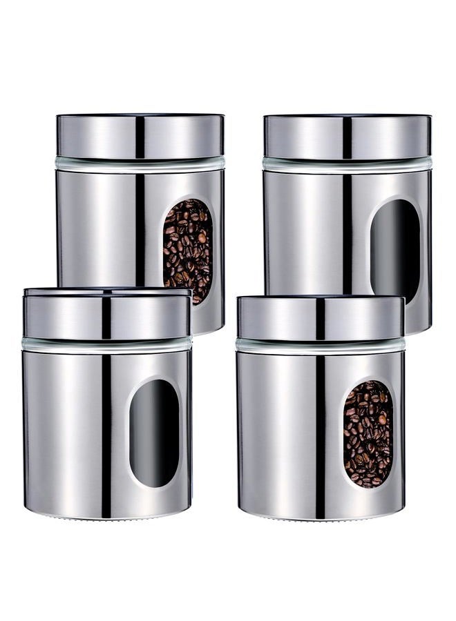 Lemecima 4 Pieces Kitchen Canisters Set 20 oz Stainless Steel Glass Canisters Airtight Coffee Sugar Tea Candy Jars Food Storage Container with Lid for Flour Cookies Spices Grains Kitchen Baking Home Decoration - Image 1