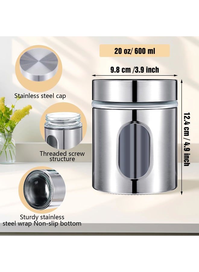 Lemecima 4 Pieces Kitchen Canisters Set 20 oz Stainless Steel Glass Canisters Airtight Coffee Sugar Tea Candy Jars Food Storage Container with Lid for Flour Cookies Spices Grains Kitchen Baking Home Decoration - Image 2