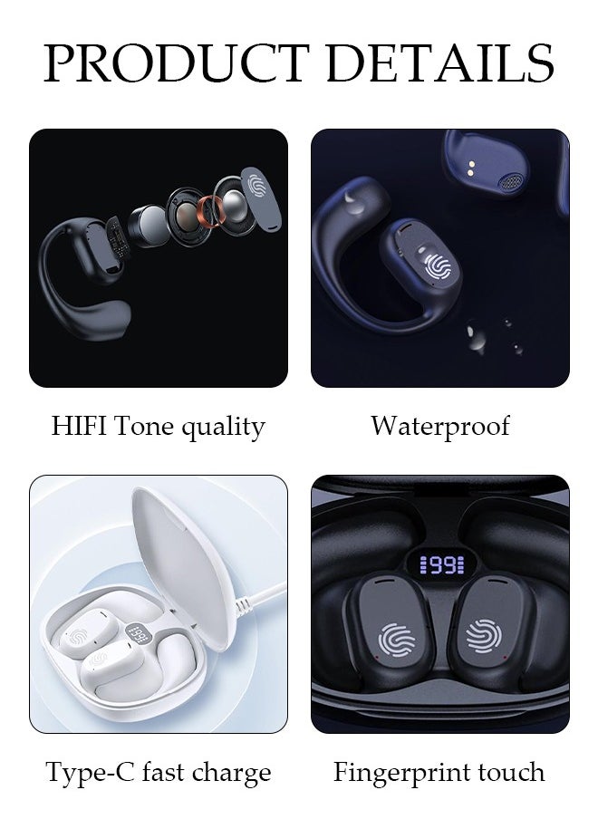 DUNISO Wireless Headphones Bluetooth Ear Clip Noise-cancelling Earphones with Wireless Charging Case Digital Display and Touch Control Waterproof for Running Sport Gym  - Image 2