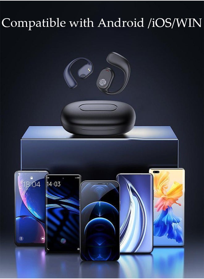 Wireless Headphones Bluetooth Ear Clip Noise-cancelling Earphones with Wireless Charging Case Digital Display and Touch Control Waterproof for Running Sport Gym