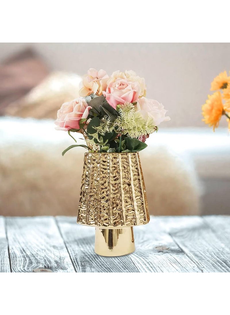 Art Street Art Street Decorative Ceramic Vase TIVA Gold Plated Desk Modern Table Bookshelf Decor Classic Flower Pot for Home, Office, Living Room, Bedroom Decoration (Size : 9x21 Cm)  - Image 2