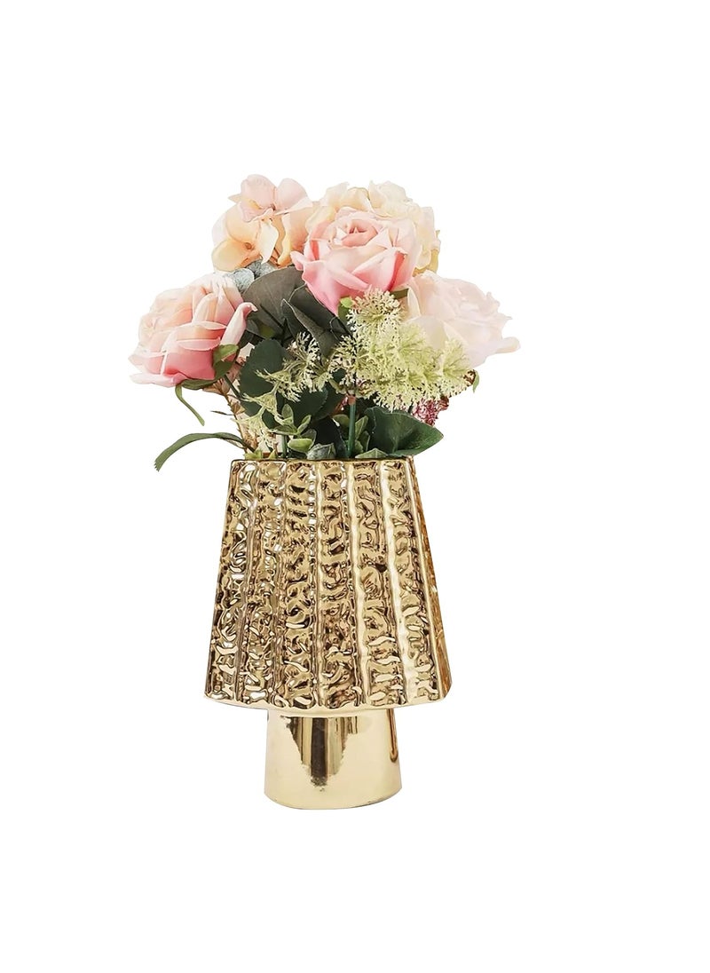 Art Street Art Street Decorative Ceramic Vase TIVA Gold Plated Desk Modern Table Bookshelf Decor Classic Flower Pot for Home, Office, Living Room, Bedroom Decoration (Size : 9x21 Cm)  - Image 4