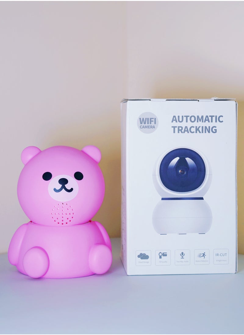 Ayeeb Baby Monitor  1080P HD Video Toddler Infant Portable Security Camera, Smart Control Wifi Remote Access Webcam 360 Degree Rotation Digital Two-way Audio,32G Memory Family Use Home Safe(Strawberry Pink Teddy Bear)  - Image 4