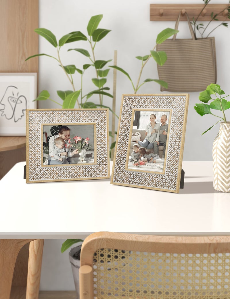 Afuly 5x7 إطارات الصور المغربية المغربية الإغاثة بوهو إطار رث رث 3D النمط النمط الإطار لالتقاط الزفاف الجدار الهدايا لأمي جدة مجموعة من 2 - Image 2