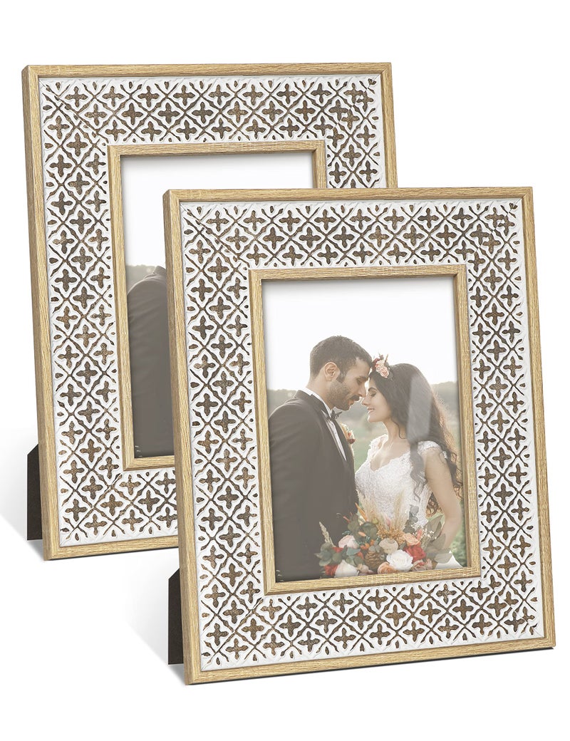 Afuly 5x7 إطارات الصور المغربية المغربية الإغاثة بوهو إطار رث رث 3D النمط النمط الإطار لالتقاط الزفاف الجدار الهدايا لأمي جدة مجموعة من 2 - Image 1