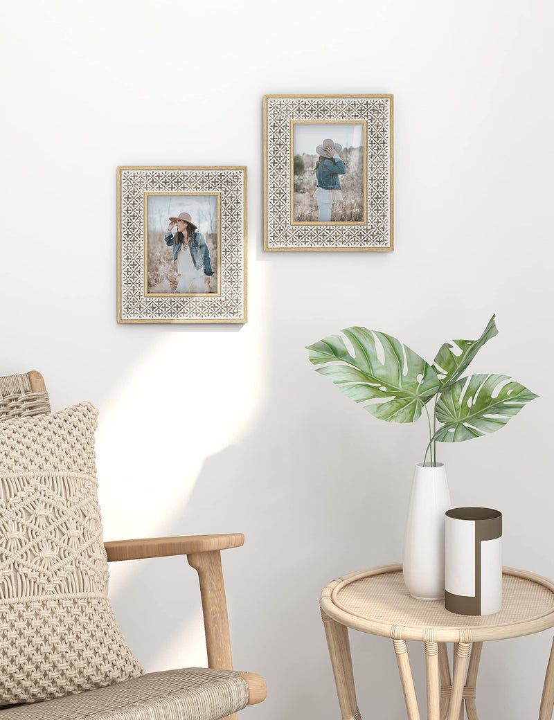 Afuly 5x7 إطارات الصور المغربية المغربية الإغاثة بوهو إطار رث رث 3D النمط النمط الإطار لالتقاط الزفاف الجدار الهدايا لأمي جدة مجموعة من 2 - Image 4