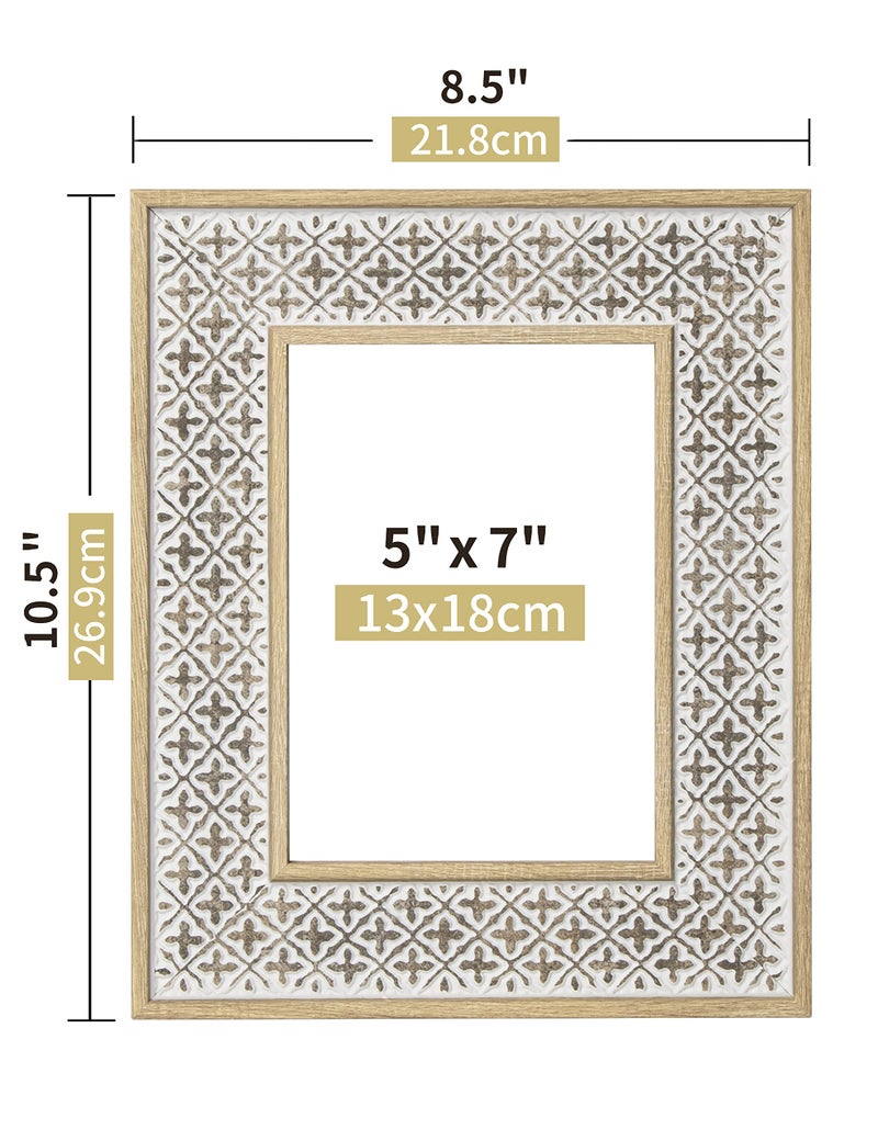 Afuly 5x7 إطارات الصور المغربية المغربية الإغاثة بوهو إطار رث رث 3D النمط النمط الإطار لالتقاط الزفاف الجدار الهدايا لأمي جدة مجموعة من 2 - Image 5