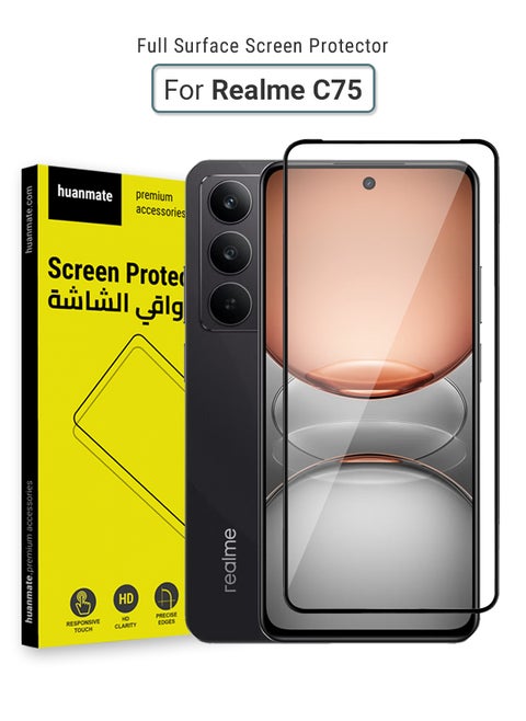 Realme C75 Screen Protector – Premium Edge to Edge Tempered Glass, High Transparency, Delicate Touch, Anti-Explosion, Smooth Arc Edges, Easy Installation