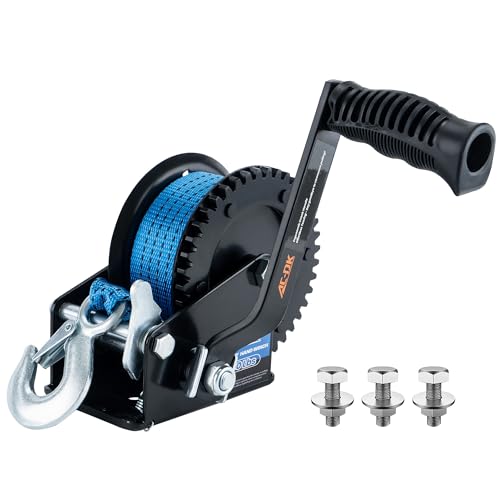 AC-DK 1600lbs Heavy Duty Boat Trailer Winch with 26FT Strap, 2-Way Ratchet & 4:1 Gear Trailer Winch, Portable Hand Crank Winch for Boat, Truck, Trailer, RV, ATV, Jet Ski - Image 1