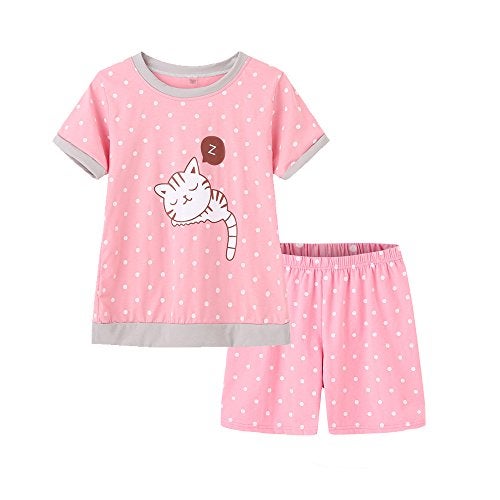 MyFav Young Girls Pajama Cute Cat Pattern Nighty Comfy Shorts Clothes Kids Sleepwear - Image 1