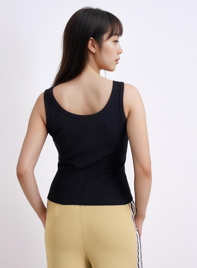 Styli Black Fitted Embroidered Tank - Image 5