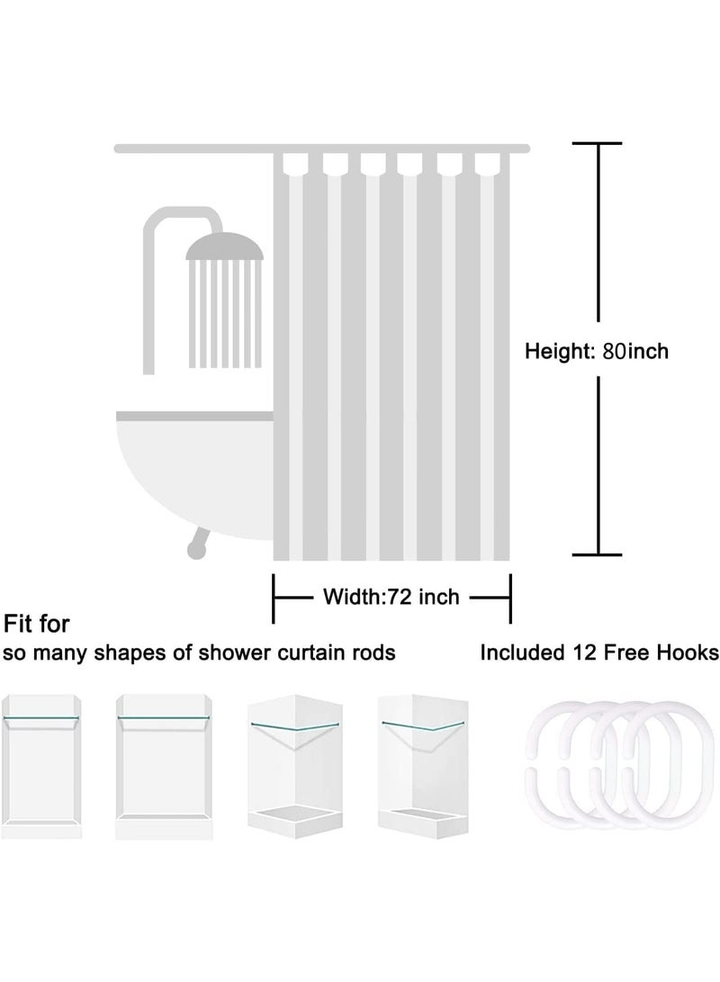 Shower Curtain, Fabric Shower Curtain for Bathroom, Grey and White Fabric with 12 Hooks, 200cm Long, Weighted Hem, Waterproof Bath Accessories Hotel Style, Machine Washable - Image 4