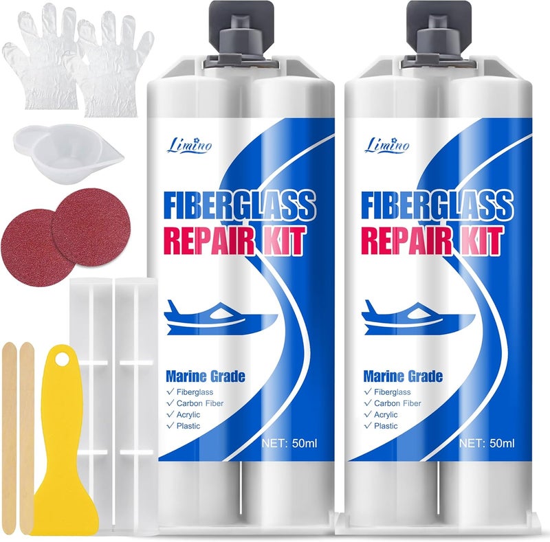 Limino Marine Fiberglass Repair Kit - 100ml Epoxy Resin Glue for Fiberglass Tub Scratch Repair, UV Resistance, Water Proof, Fiberglass Resin Filler - Gel Coat Repair Kit for Boats, Jet Skis, Surf Boat, Kayak - Image 1
