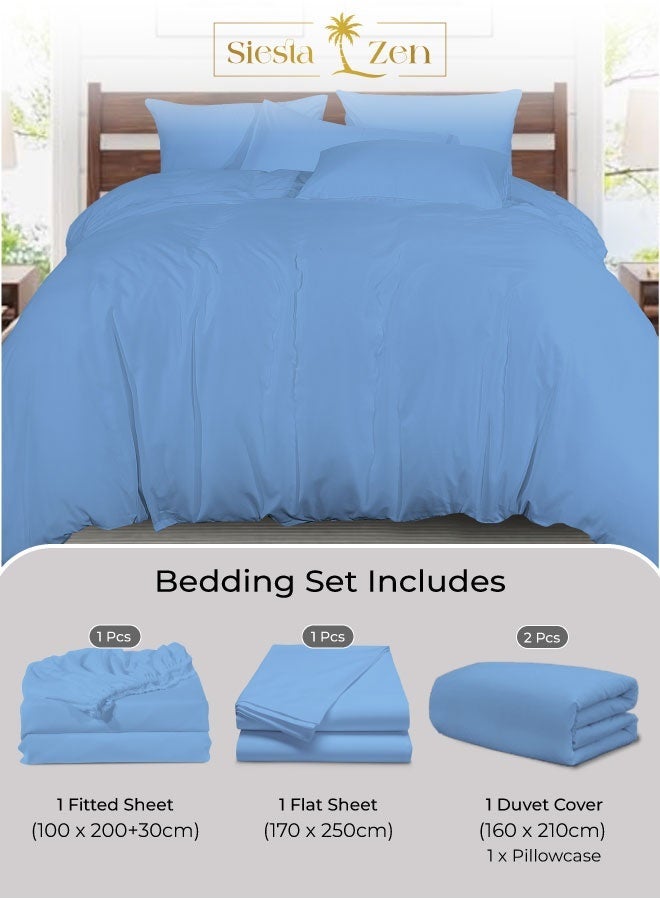 القيلولة زين طقم سرير (مقاس توأم) - ملاءة واحدة مثبتة، وملاءة واحدة مسطحة، وغطاء لحاف واحد - فائق النعومة والمتانة والراحة - أزرق سماوي - Image 1