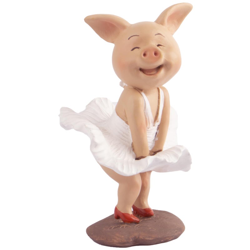 KEEPKAP Pig Statue Mini Pig Figurine, Resin Home Decor, Lucky Animal Garden Statue for Micro Landscape ï¼ˆSkirt Pigï¼‰ - Image 1