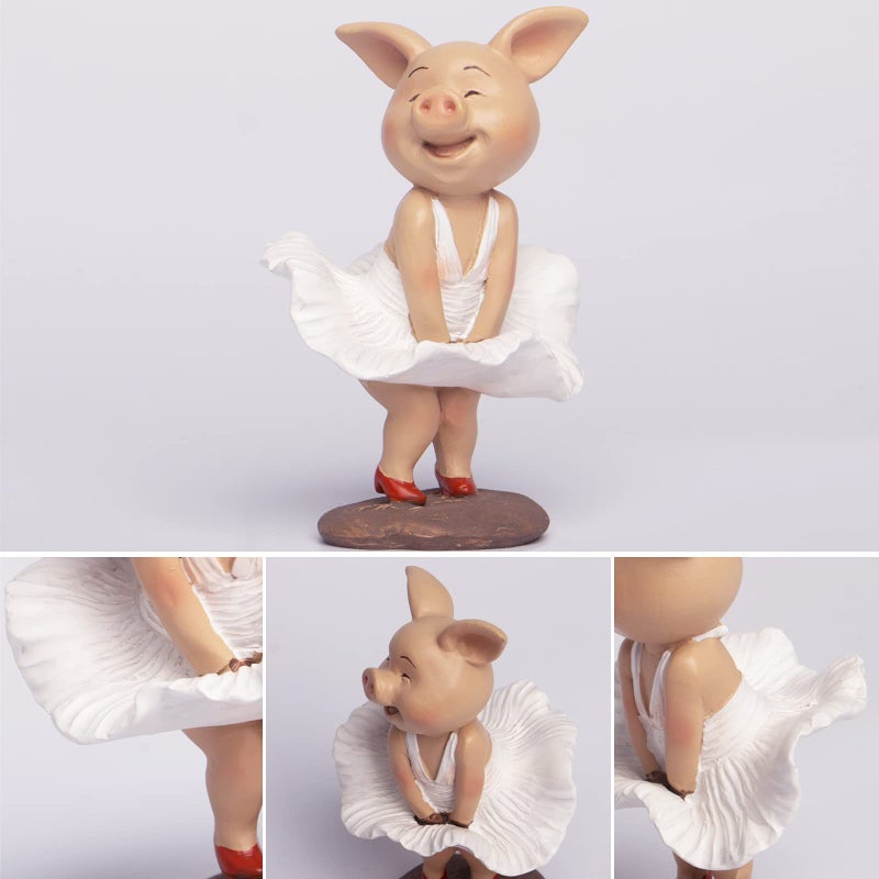 KEEPKAP Pig Statue Mini Pig Figurine, Resin Home Decor, Lucky Animal Garden Statue for Micro Landscape ï¼ˆSkirt Pigï¼‰ - Image 4