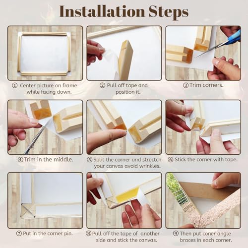 Prixas Print 11x14 DIY Canvas Stretcher Bars, 1.25" Professional Gallery Depth White Pine Wood Frame Kit, Self-Adhesive & Staple-Free Assembly for Art Prints, Oil Painting & Needlework - Image 5