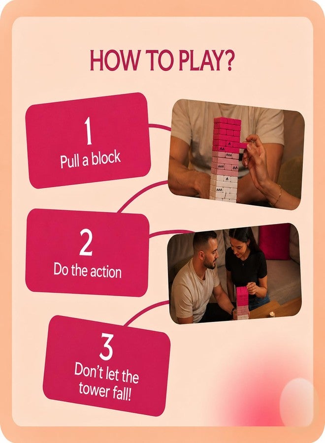 The Sensual Lab NEW DRAWINGS EDITION - 54 PINK BLOCKS - Spiciest Tower Stacking Wooden Block Game for Adults - Couple Dare Questions - Relationships - Funny Challenges - Date Night Couples Games - Valentine's Day - Image 5