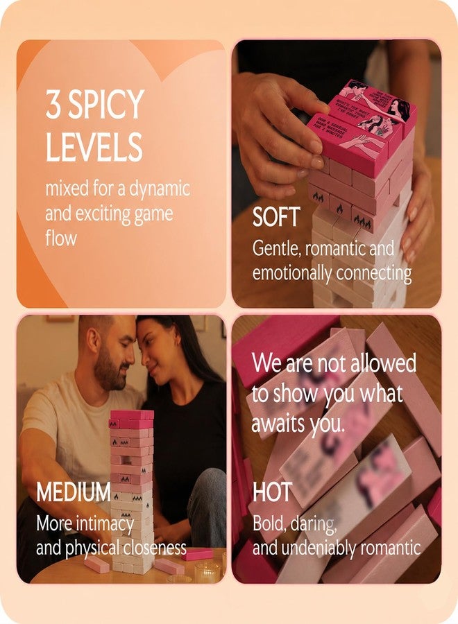The Sensual Lab NEW DRAWINGS EDITION - 54 PINK BLOCKS - Spiciest Tower Stacking Wooden Block Game for Adults - Couple Dare Questions - Relationships - Funny Challenges - Date Night Couples Games - Valentine's Day - Image 2